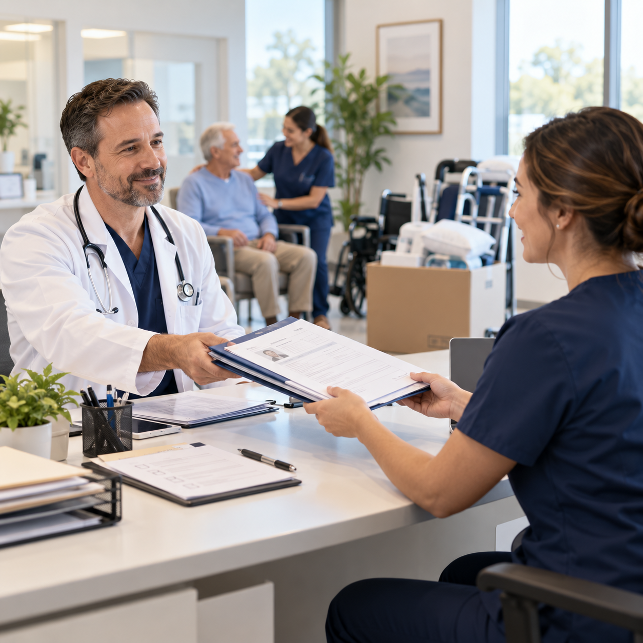 Healthcare provider coordinating a patient referral