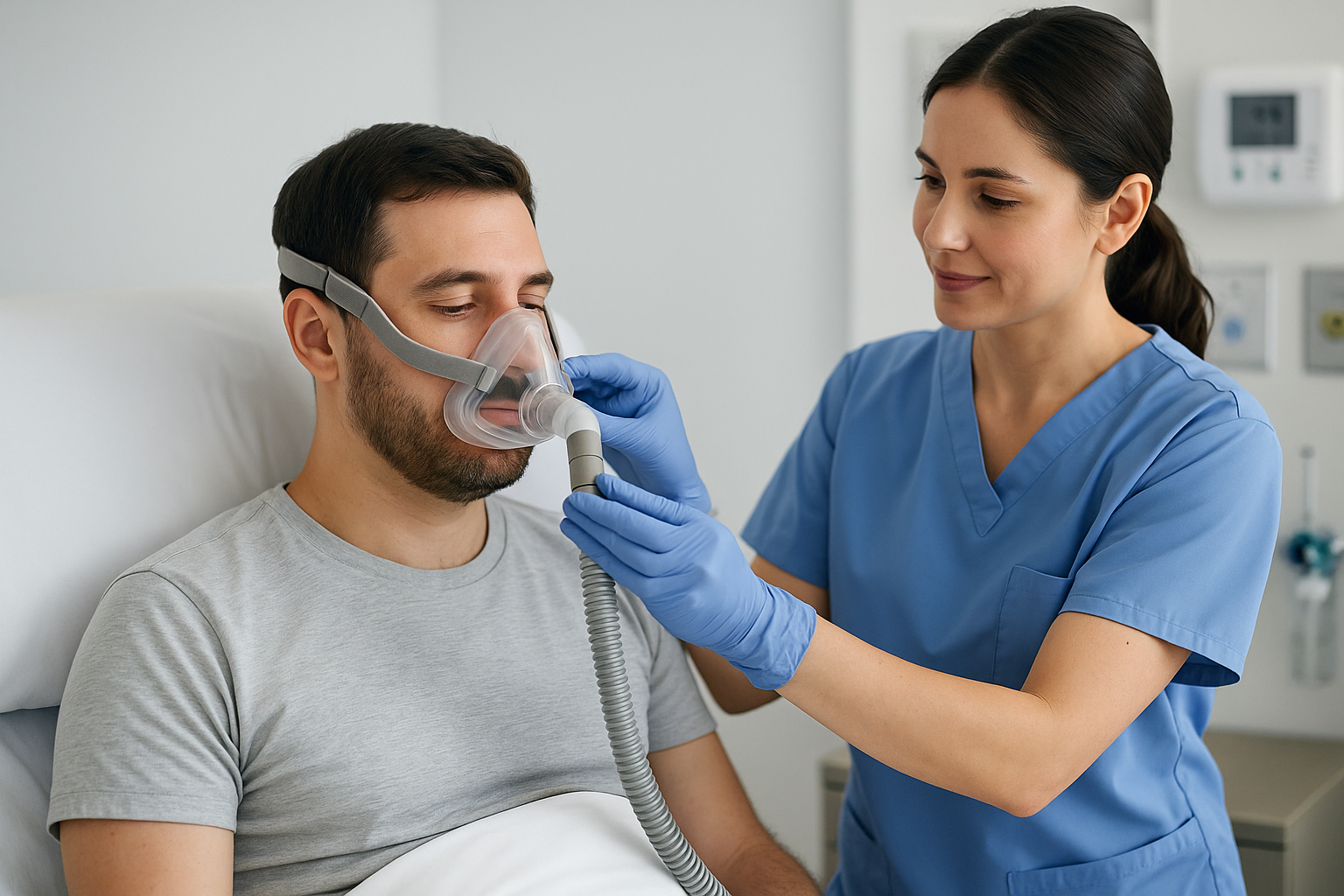 Respiratory therapist helping patient